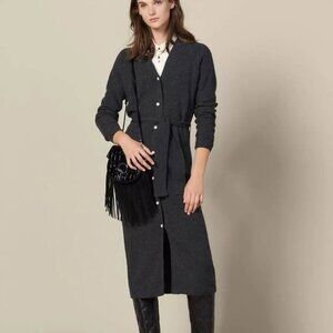 Sandro grey wool sweater dress with pearl buttons size small